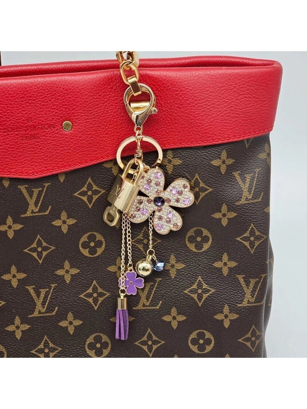 Authentic Louis Vuitton Lock & Key with unbranded Clover Flower Bagcharm 01026